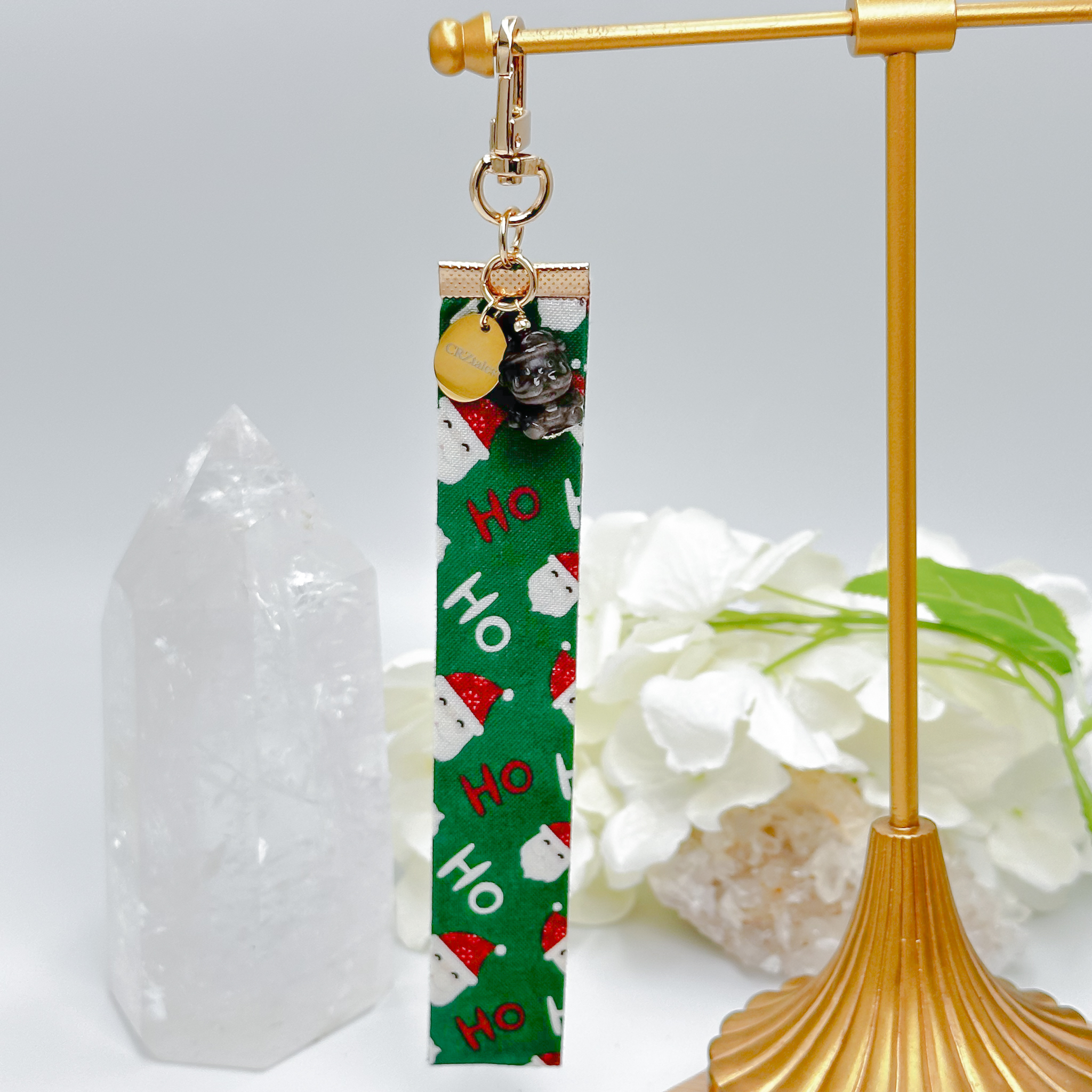 <<SG Seller>> CRZtales Silver Obsidian Santa Crystal Charms Christmas Theme Fabric Chain CRZFabChain #CRZFabChains