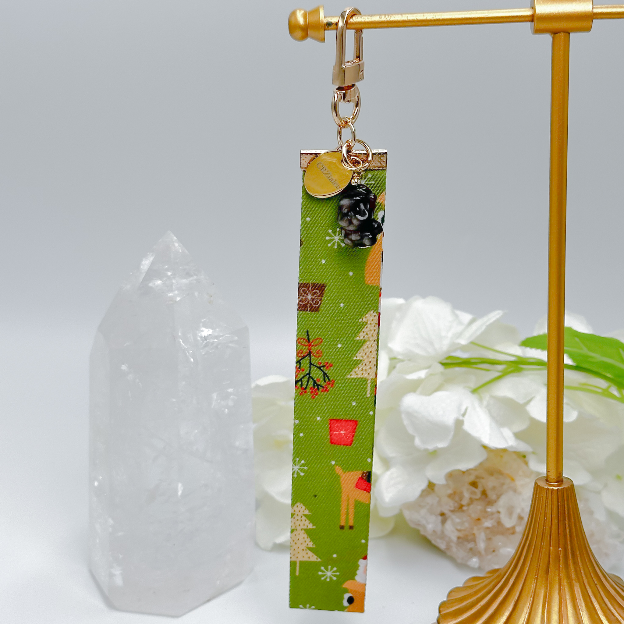 <<SG Seller>> CRZtales Silver Obsidian Santa Crystal Charms Christmas Theme Fabric Chain CRZFabChain #CRZFabChains