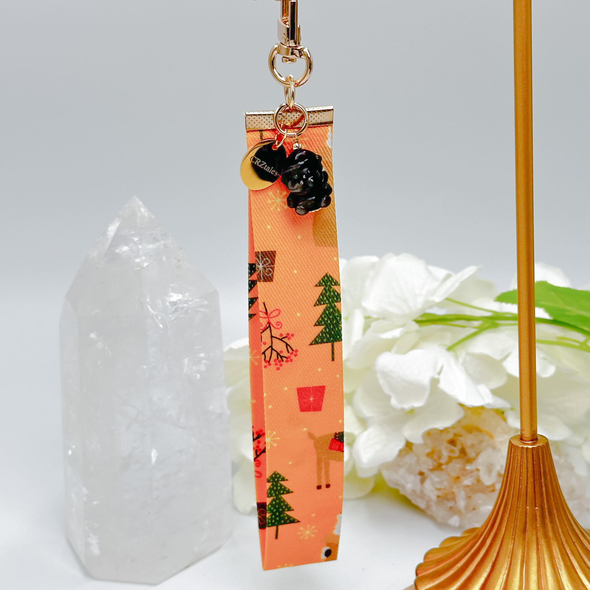 <<SG Seller>> CRZtales Silver Obsidian Santa Crystal Charms Christmas Theme Fabric Chain CRZFabChain #CRZFabChains