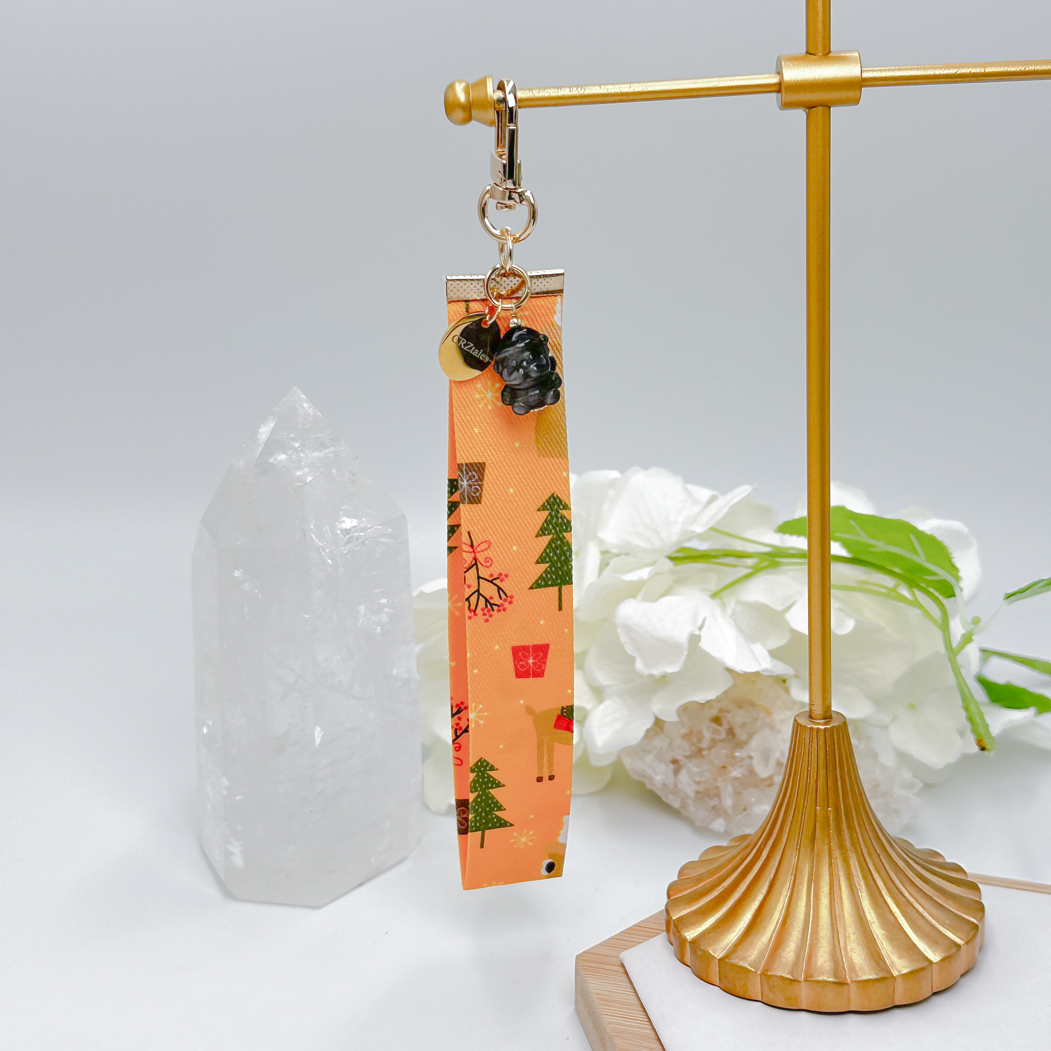 <<SG Seller>> CRZtales Silver Obsidian Santa Crystal Charms Christmas Theme Fabric Chain CRZFabChain #CRZFabChains