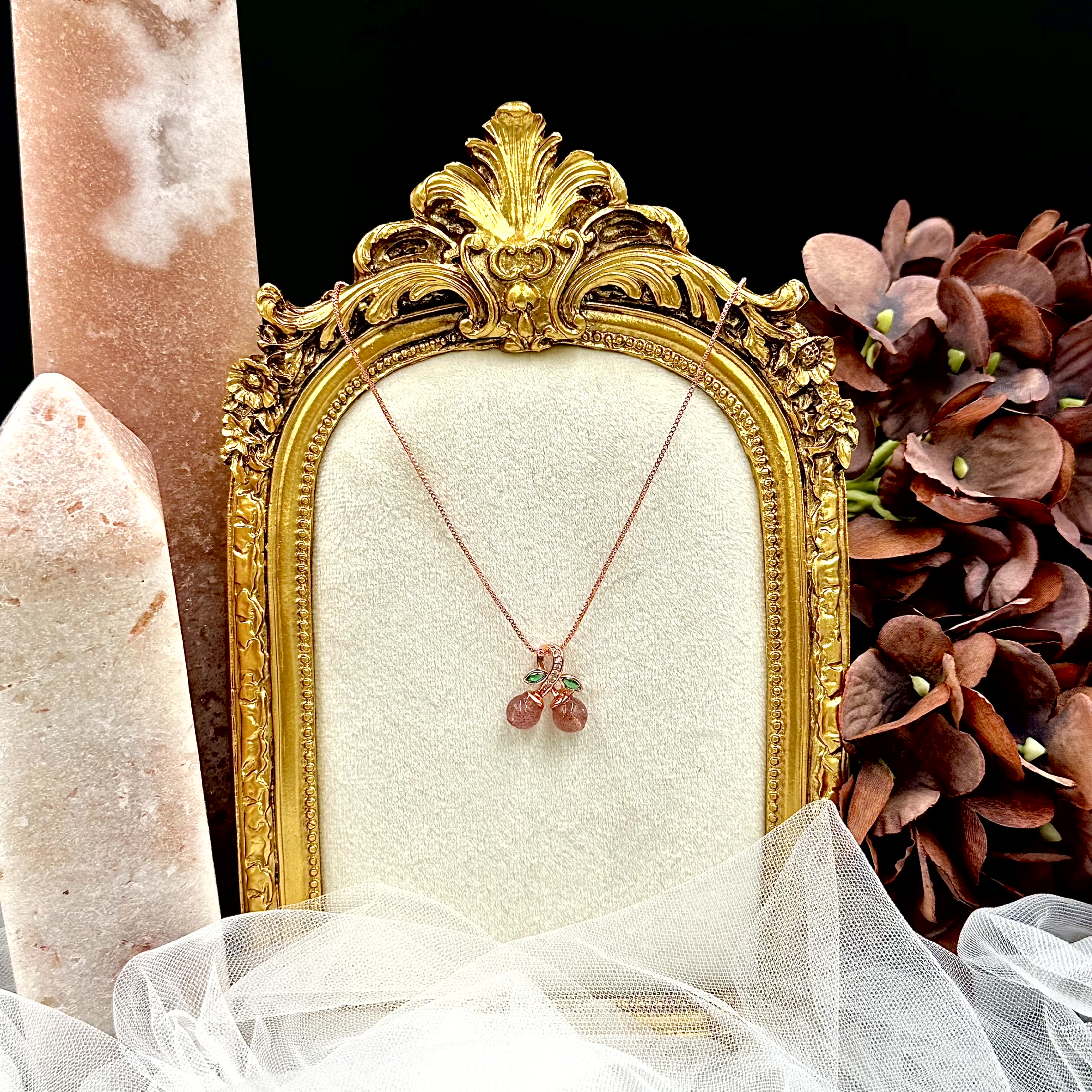 Strawberry Quartz Cherry Necklace