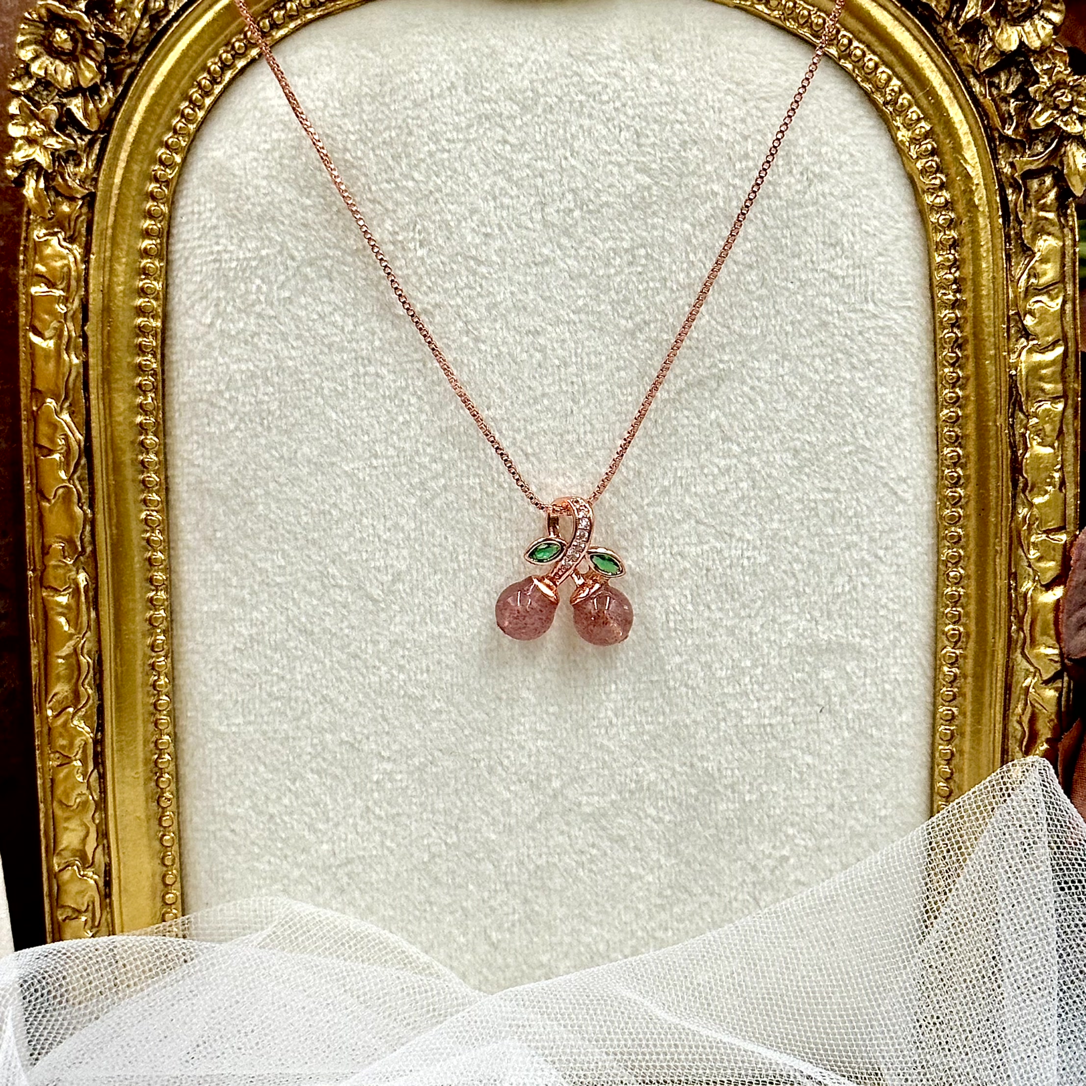 Strawberry Quartz Cherry Necklace