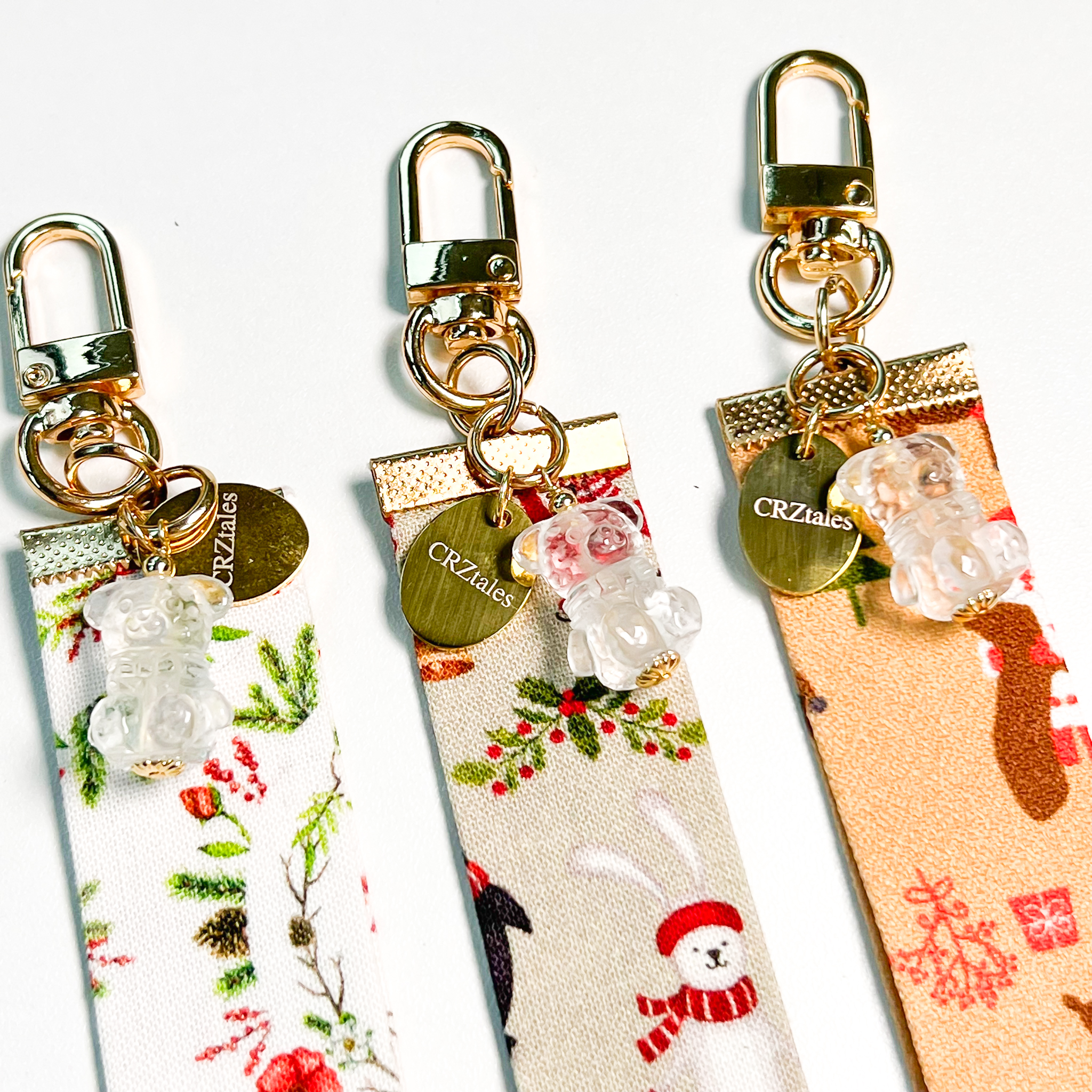 <<SG Seller>> CRZtales Clear Quartz Teddy Bear Crystal Charms Christmas Theme Fabric Chain CRZFabChain #CRZFabChains