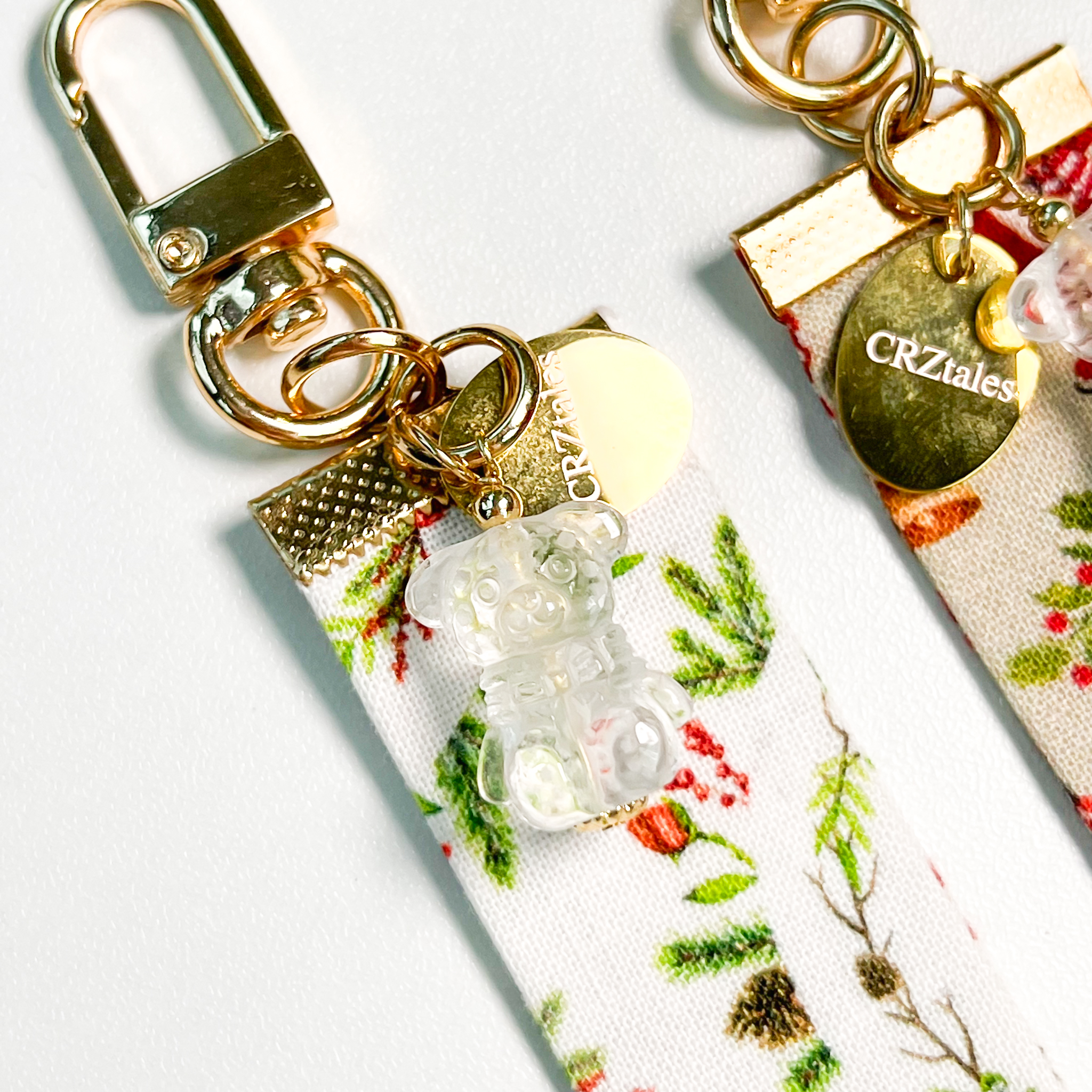 <<SG Seller>> CRZtales Clear Quartz Teddy Bear Crystal Charms Christmas Theme Fabric Chain CRZFabChain #CRZFabChains