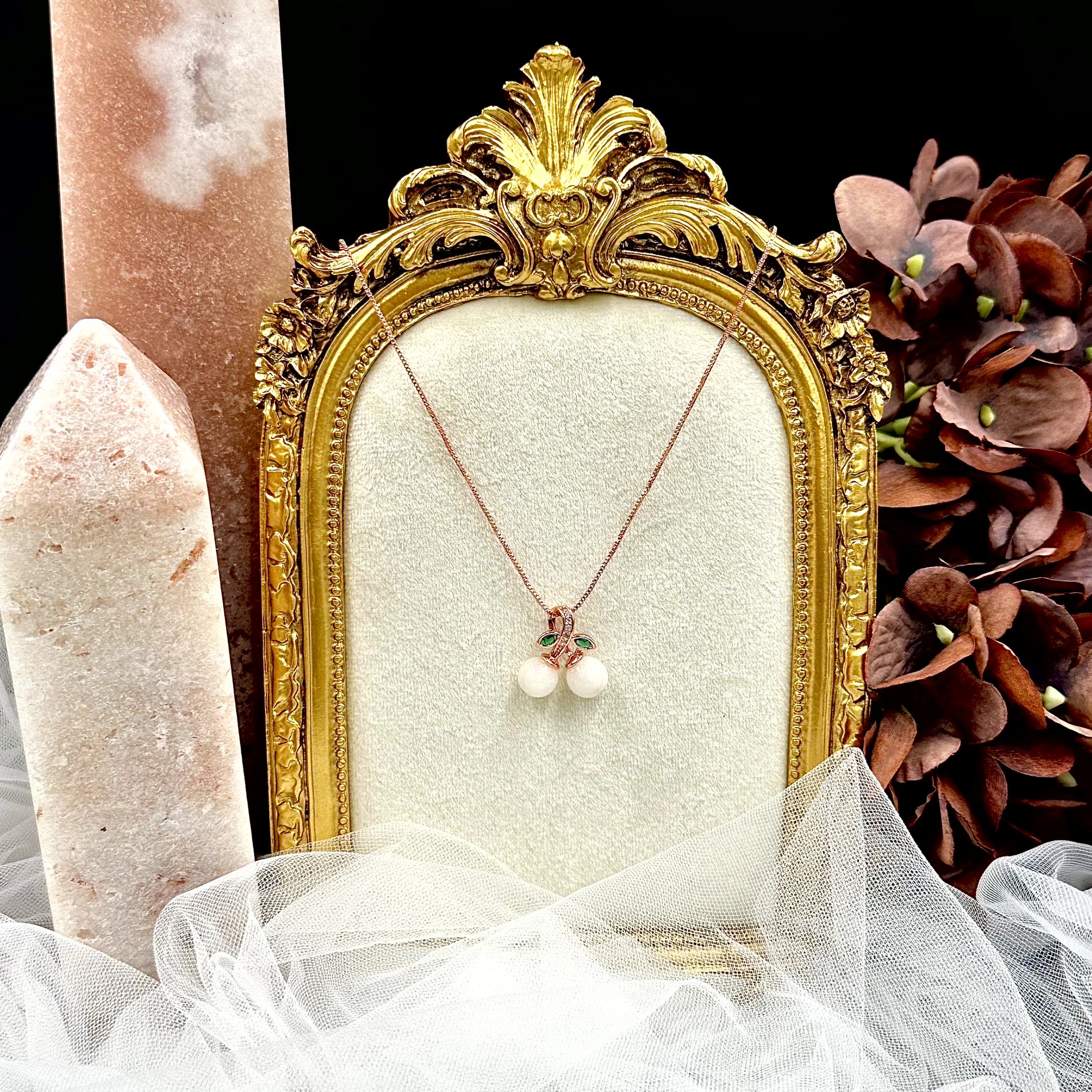 White Moonstone Cherry Necklace
