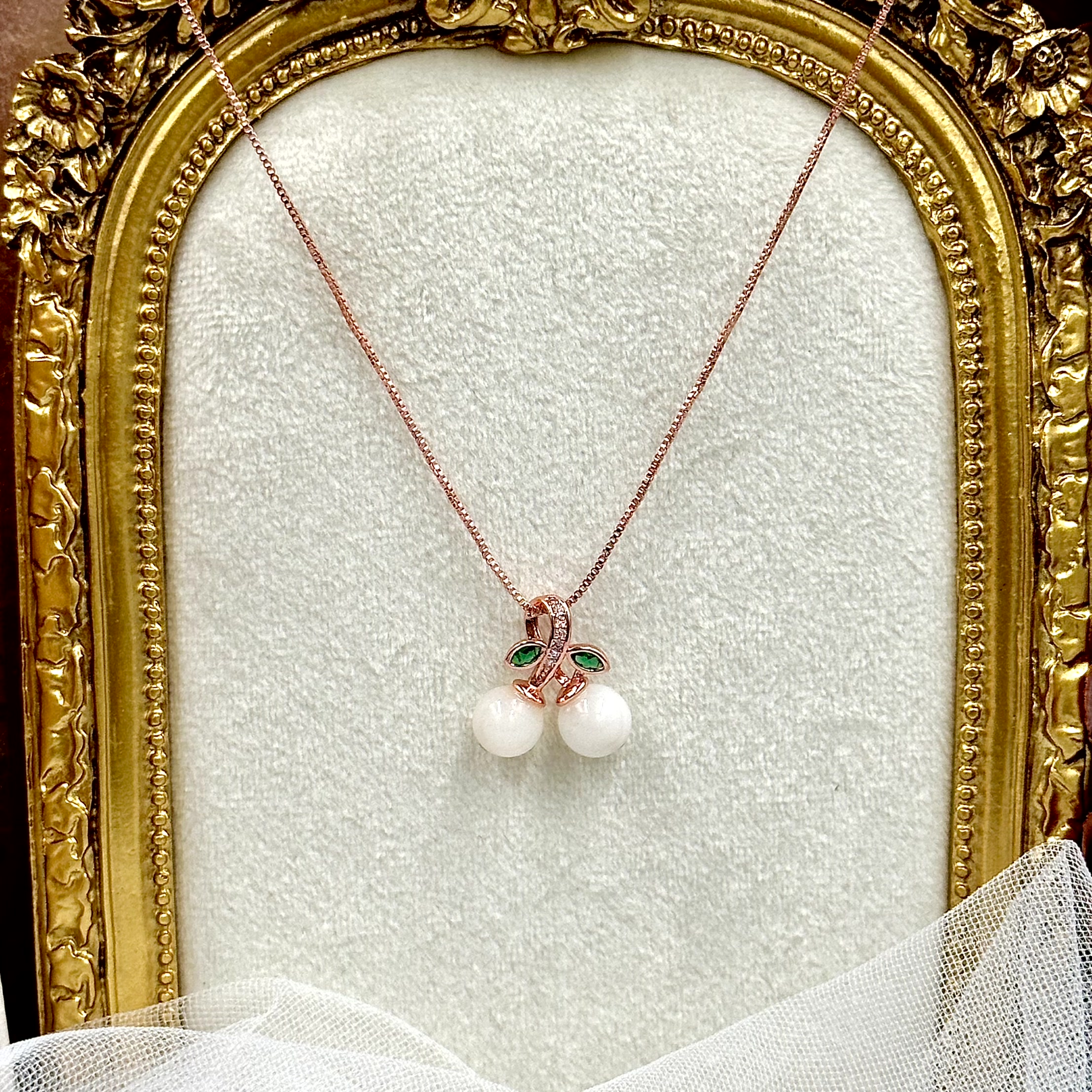 White Moonstone Cherry Necklace