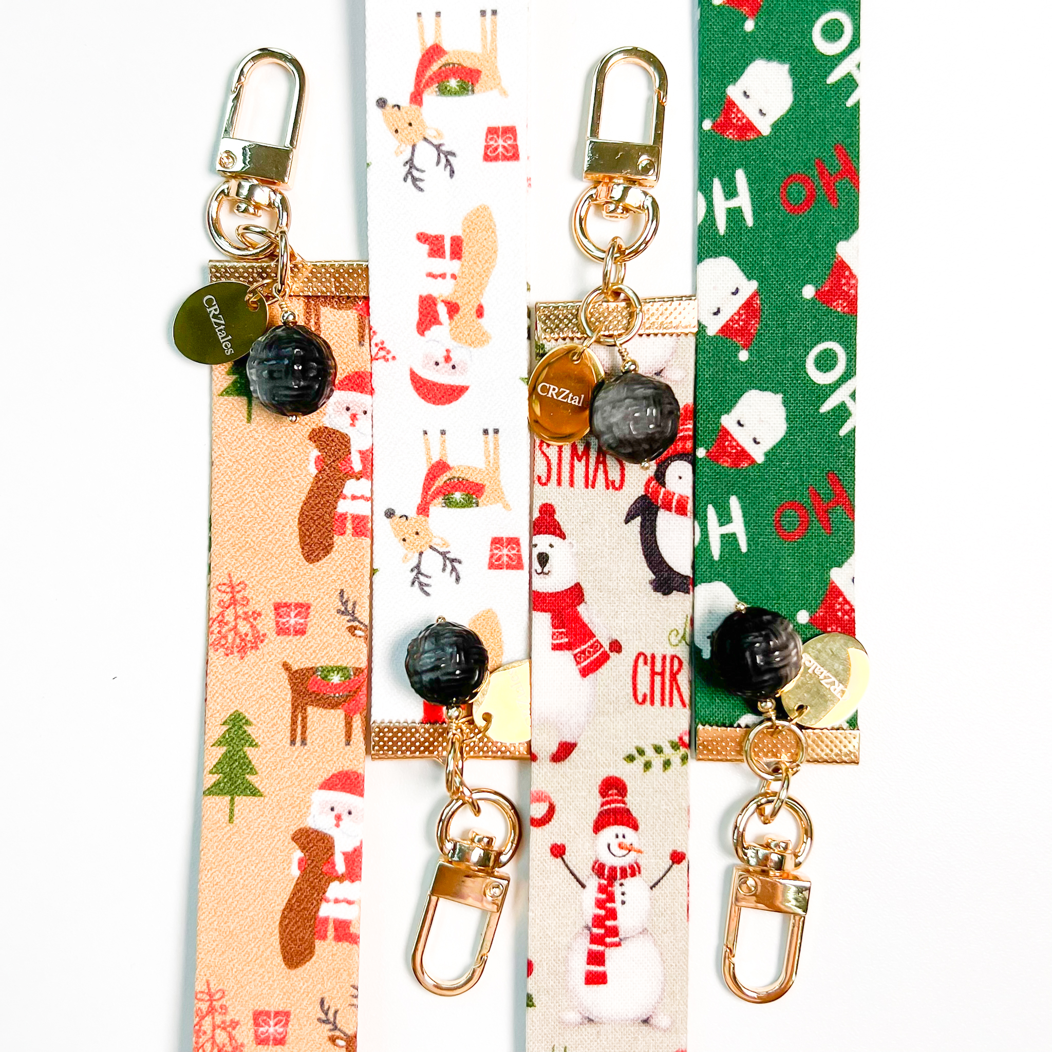 <<SG Seller>> CRZtales Silver Obsidian Yarn Ball Crystal Charms Christmas Theme Fabric Chain CRZFabChain #CRZFabChains