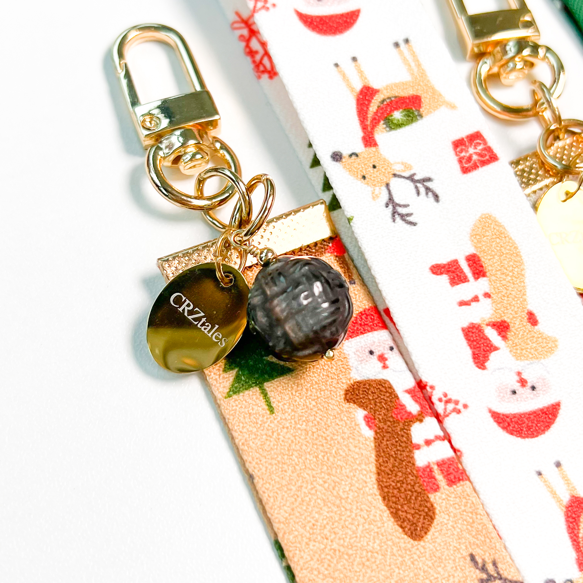 <<SG Seller>> CRZtales Silver Obsidian Yarn Ball Crystal Charms Christmas Theme Fabric Chain CRZFabChain #CRZFabChains