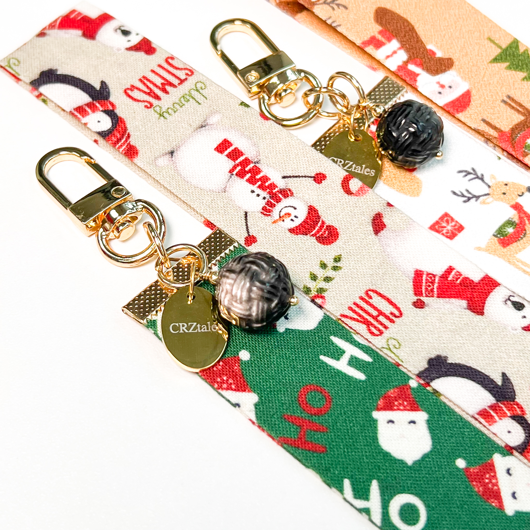 <<SG Seller>> CRZtales Silver Obsidian Yarn Ball Crystal Charms Christmas Theme Fabric Chain CRZFabChain #CRZFabChains