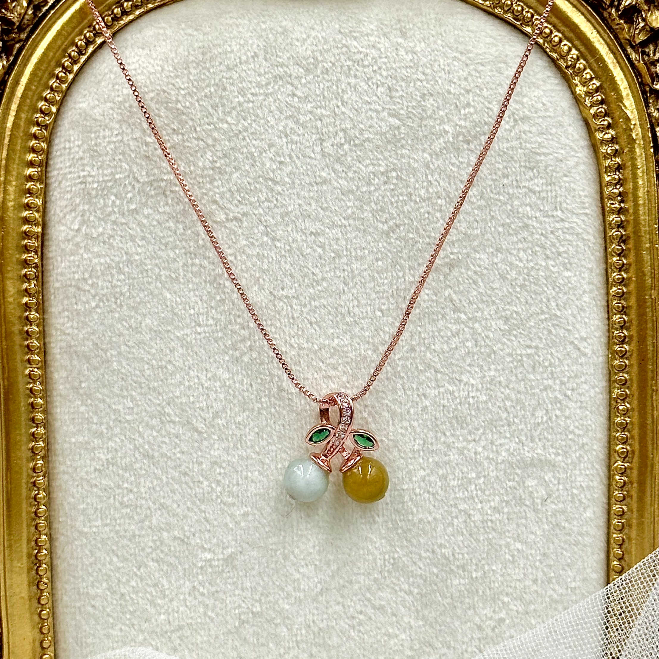 Yellow & Green Jade Cherry Necklace