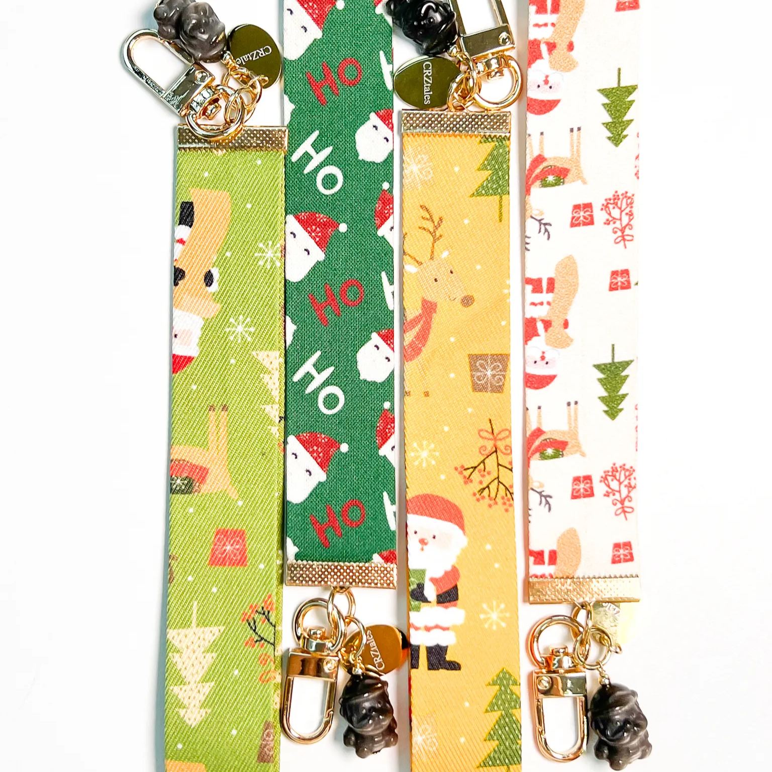 <<SG Seller>> CRZtales Silver Obsidian Santa Crystal Charms Christmas Theme Fabric Chain CRZFabChain #CRZFabChains