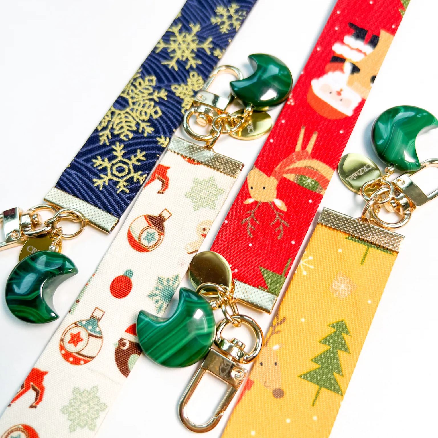 <<SG Seller>> CRZtales Malachite Heart Crystal Charms Christmas Theme Fabric Chain CRZFabChain #CRZFabChains