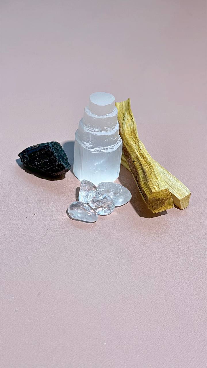 Half-Year Crystal Detox Kit”: Selenite, black tourmaline, Palo Sango Bundle 
