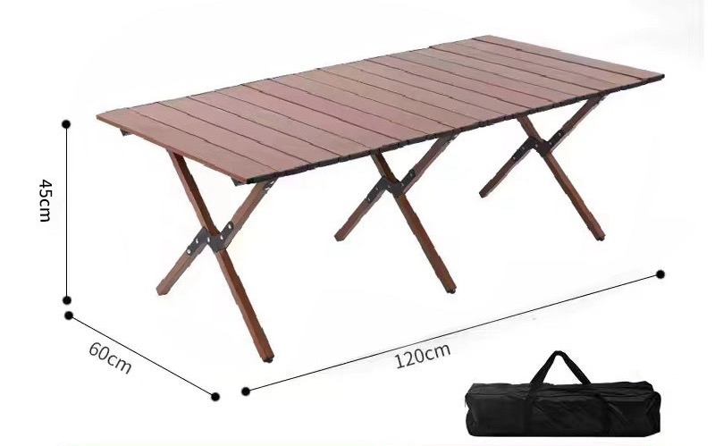 Brown Folding camping table carbon steel portable roll-up picnic table for 4-6 person BBQ Party Large Size 120*60*45cm