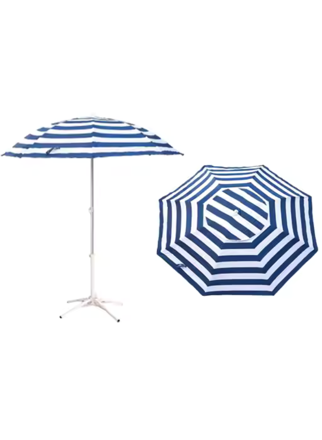Foldable Beach Umbrella with Stand &ndash; UV 50+ Sun Protection, Portable Outdoor Sunshade with Carry Bag | Adjustable Height, Easy Setup for Beach, Patio, Garden, Picnic &ndash; Blue & White
