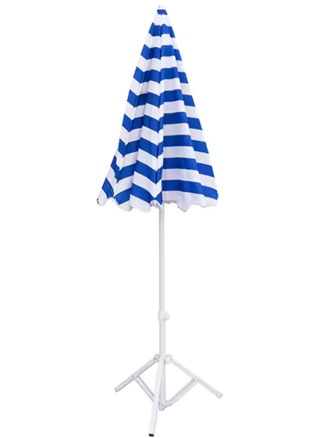 Foldable Beach Umbrella with Stand &ndash; UV 50+ Sun Protection, Portable Outdoor Sunshade with Carry Bag | Adjustable Height, Easy Setup for Beach, Patio, Garden, Picnic &ndash; Blue & White