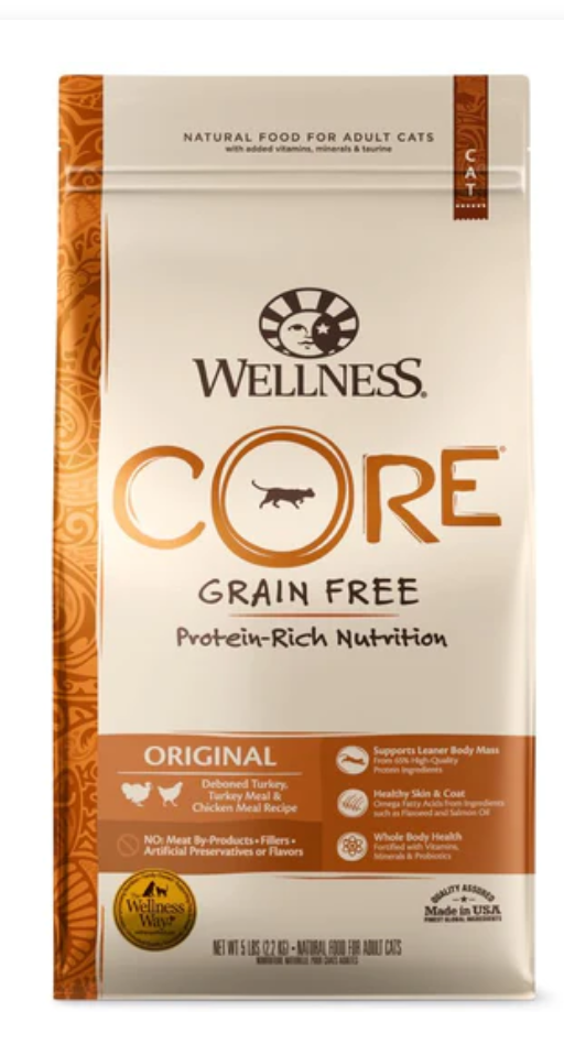 Wellness CORE Original Deboned Turkey, Turkey Meal & Chicken Meal Grain-Free Adult Dry Cat Food (2lb, 5lb, 11lb)