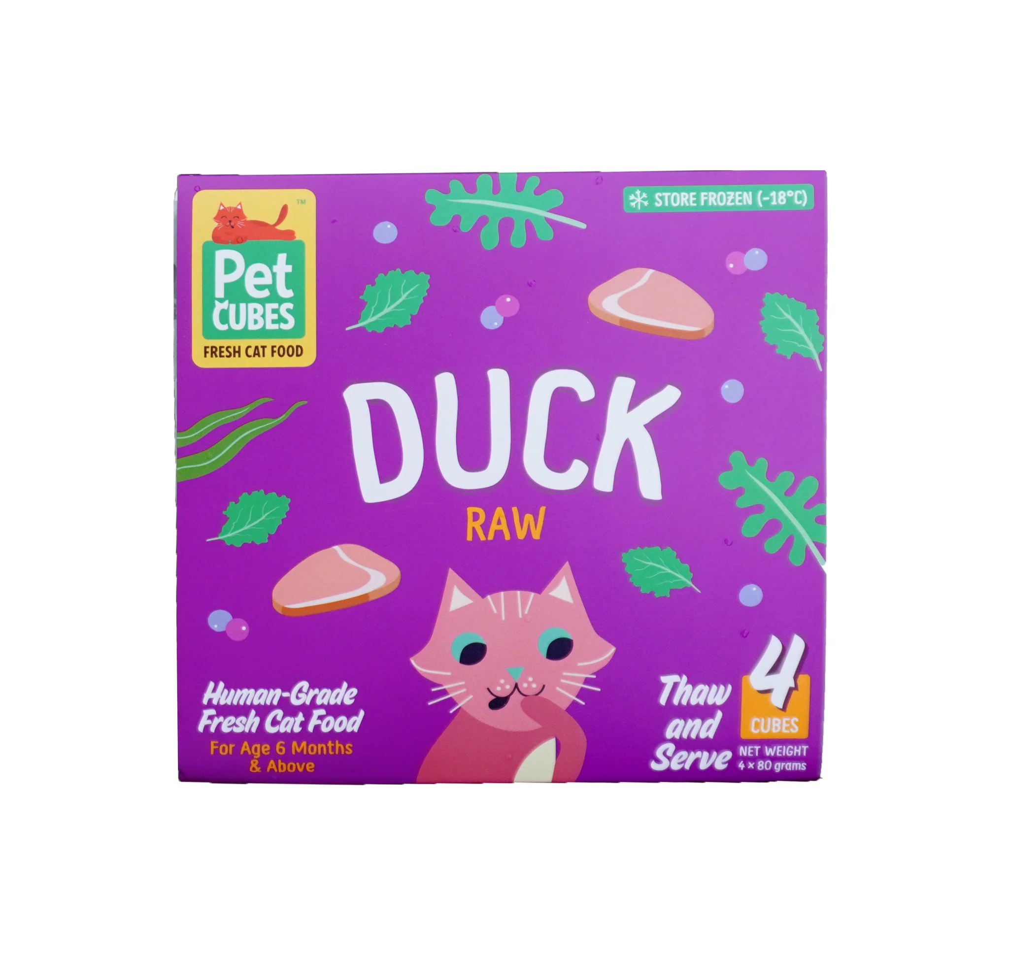 (PROMO 5% OFF: 01-31 MAY) Petcubes Premium Raw Duck Formula for Cats  (1.28kg/ 80g x 4 trays)