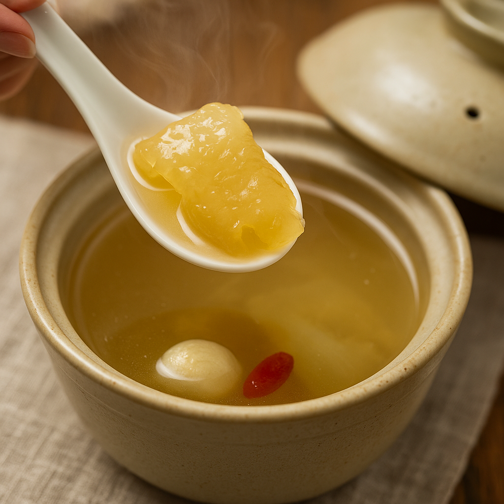 隔水炖花胶汤近景