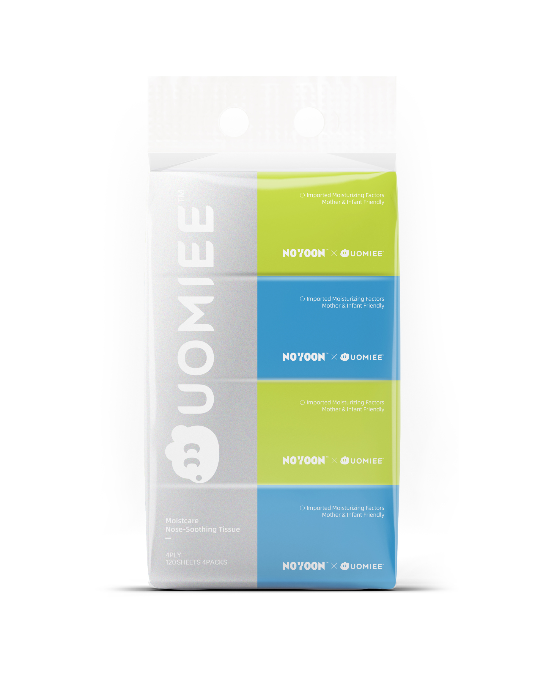 UOMIEE Nose Soothing Tissue MoistCare Soft Tissue 4 Ply Sensitive Skin Gentle Facial Tissue Family Pack 48 Packs