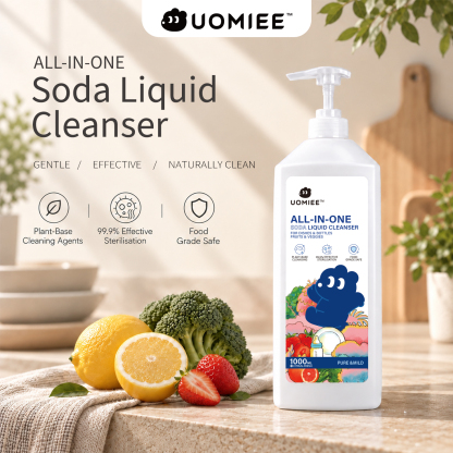 Uomiee All-in-One Soda Liquid Cleanser 1000ml | Gentle Multi-Purpose Wash – Dishes, Baby Bottles, Veggies & Fruits