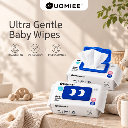 UOMIEE Baby Wet Wipes 80 Sheets｜Alcohol & Fragrance Free｜Gentle for Newborn & Sensitive Skin