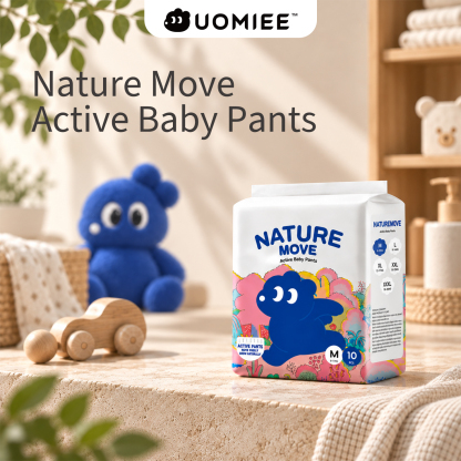 UOMIEE Nature Move Baby Diapers Travel Single Pack Plant-Based Soft Ultra Breathable Flexible Fit Long-Lasting Dryness