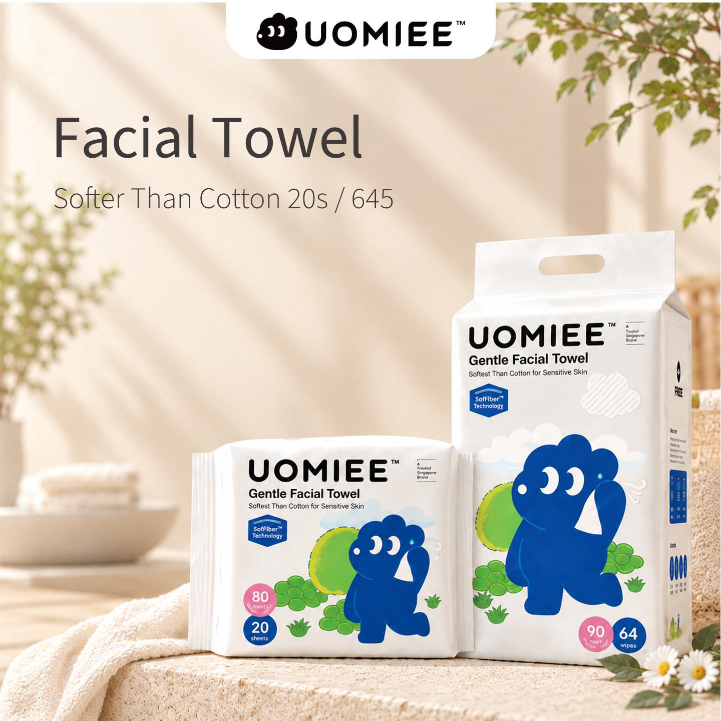 Uomiee Facial Towel 20s/64s Disposable Face Towel Soft Cotton Tissue Dry Wet Use Portable Bundle Pack