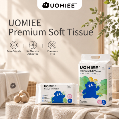 UOMIEE Premium Ultra Soft Tissue 4 Packs Soft Pack Facial Tissue BundleValue Pack