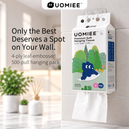 UOMIEE Premium Soft Hanging Tissue 1Pack 500 Sheets 4 Ply Leaf EmbossedBottom Pull Bathroom Tissue Wall Mount