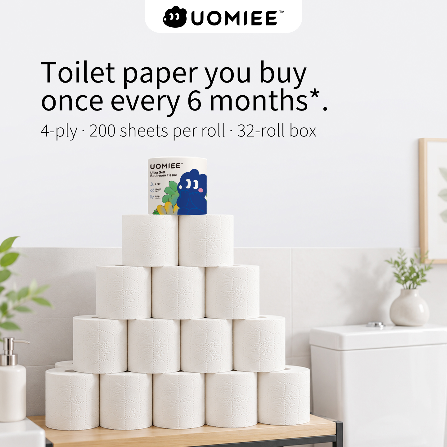 [Uomiee Toilet Paper 32 Rolls ,WholeCarton 4 Ply Ultra Soft Bathroom TissueSensitive Skin Family Bulk Value Pac