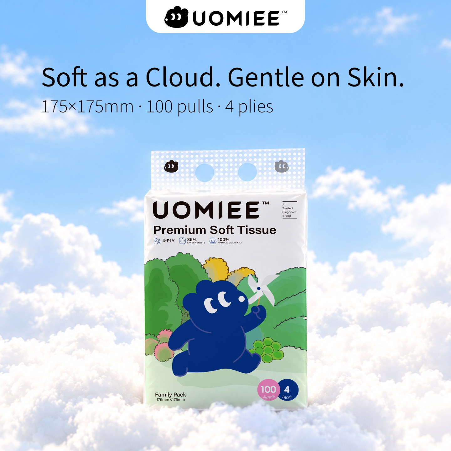 Uomiee Premium Ultra Soft Tissue 4 Packs Soft Pack Facial Tissue BundleValue Pack