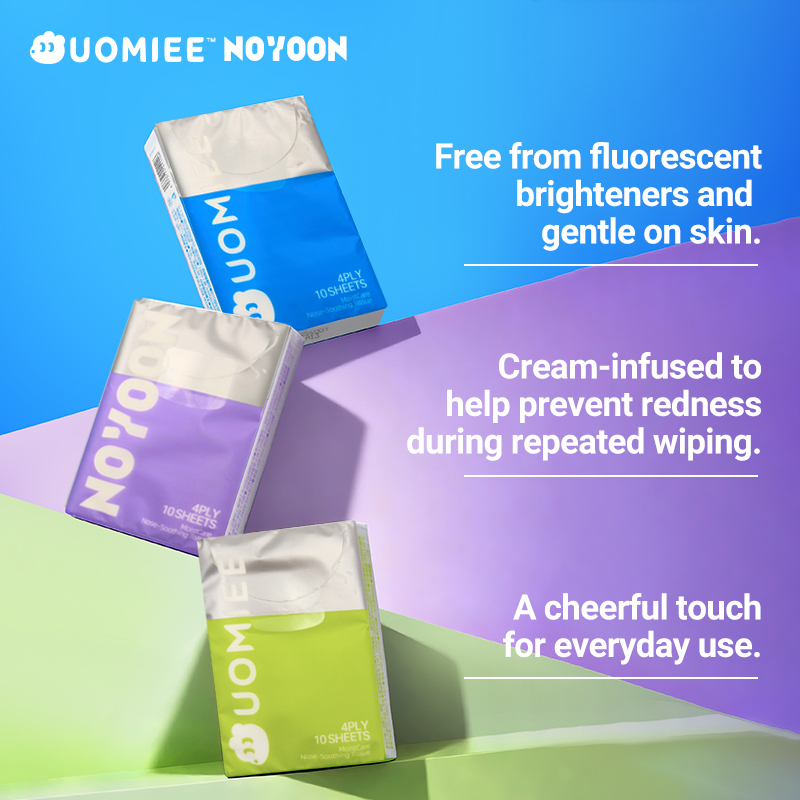 UOMIEE × NOYOON Cream-Infused Milk + Soft Moisturizing Tissue Soft Pack skin friendly, MoistCare Nose-Soothing10s*9pack