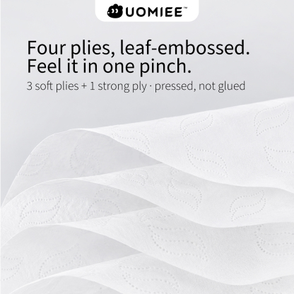 UOMIEE Premium Soft Hanging Tissue 1Pack 500 Sheets 4 Ply Leaf EmbossedBottom Pull Bathroom Tissue Wall Mount