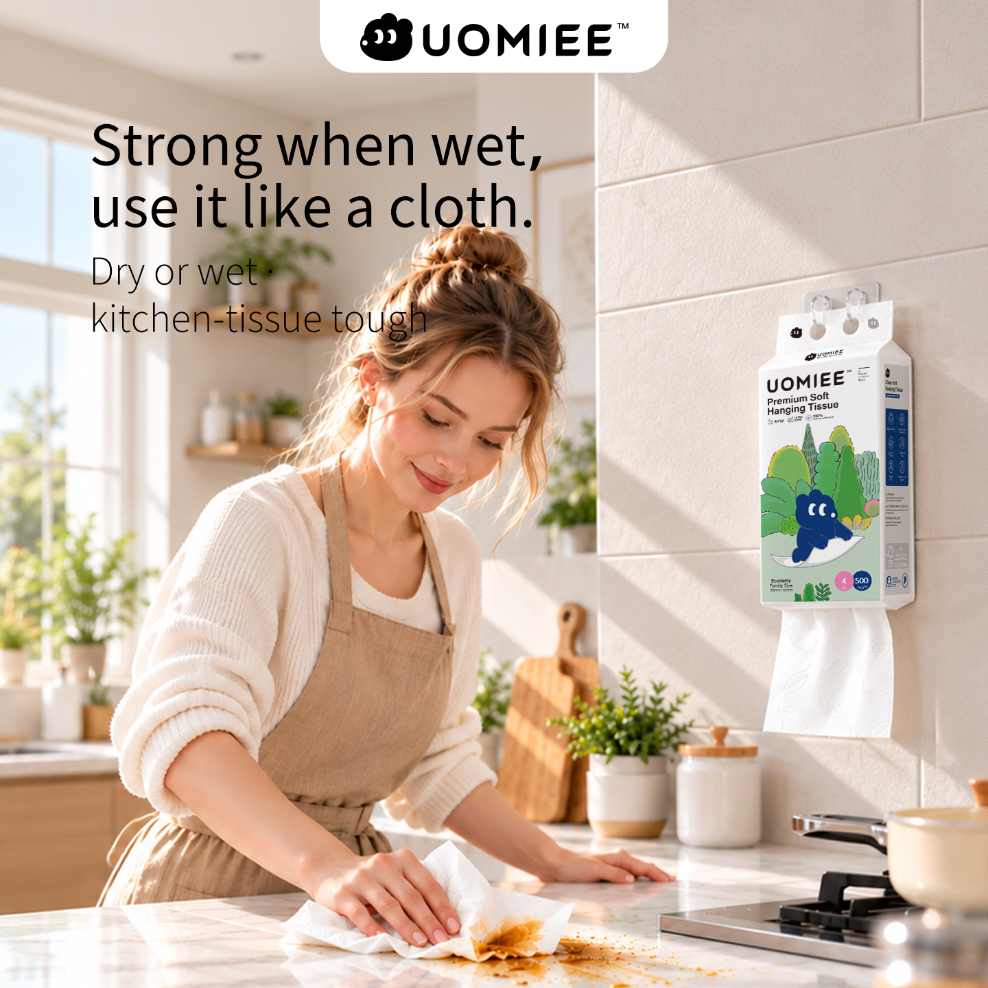 UOMIEE Premium Soft Hanging Tissue 1Pack 500 Sheets 4 Ply Leaf EmbossedBottom Pull Bathroom Tissue Wall Mount