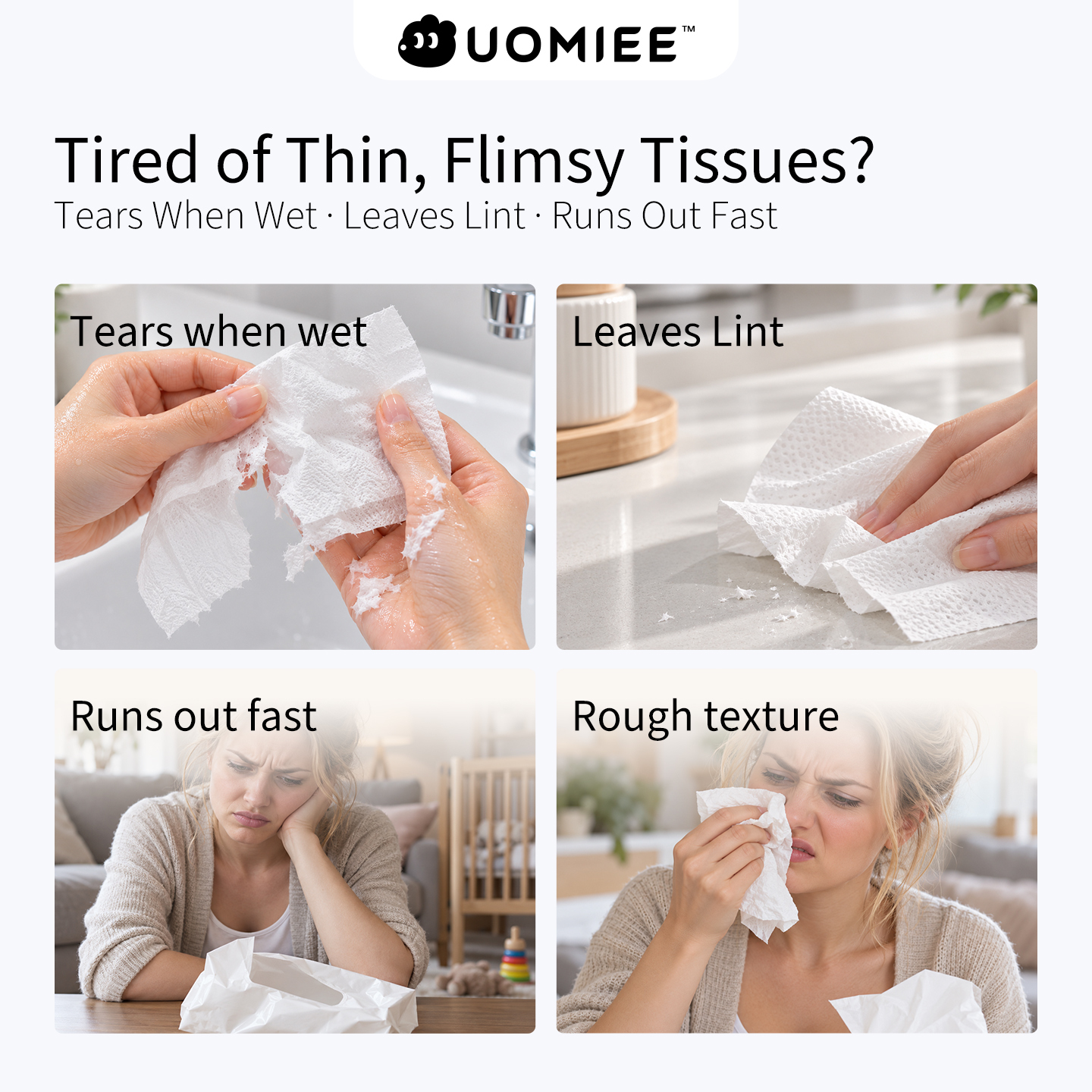 Uomiee Premium Ultra Soft Tissue 4 Packs Soft Pack Facial Tissue BundleValue Pack