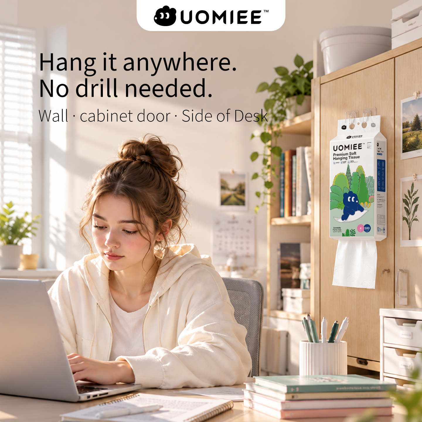 UOMIEE Premium Soft Hanging Tissue 1Pack 500 Sheets 4 Ply Leaf EmbossedBottom Pull Bathroom Tissue Wall Mount