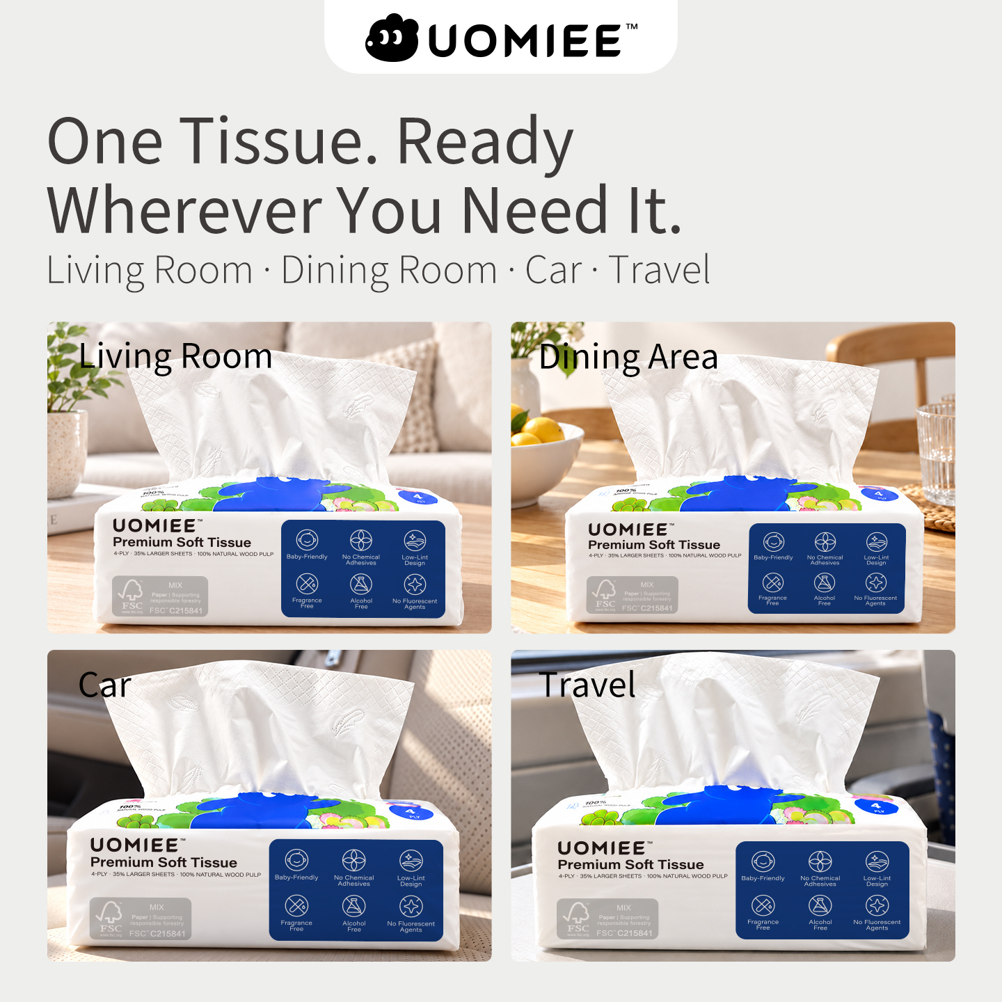 Uomiee Premium Ultra Soft Tissue 4 Packs Soft Pack Facial Tissue BundleValue Pack
