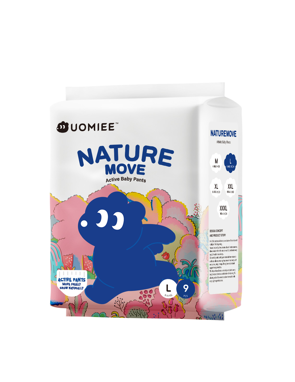 UOMIEE Nature Move Baby Diapers Travel Single Pack Plant-Based Soft Ultra Breathable Flexible Fit Long-Lasting Dryness