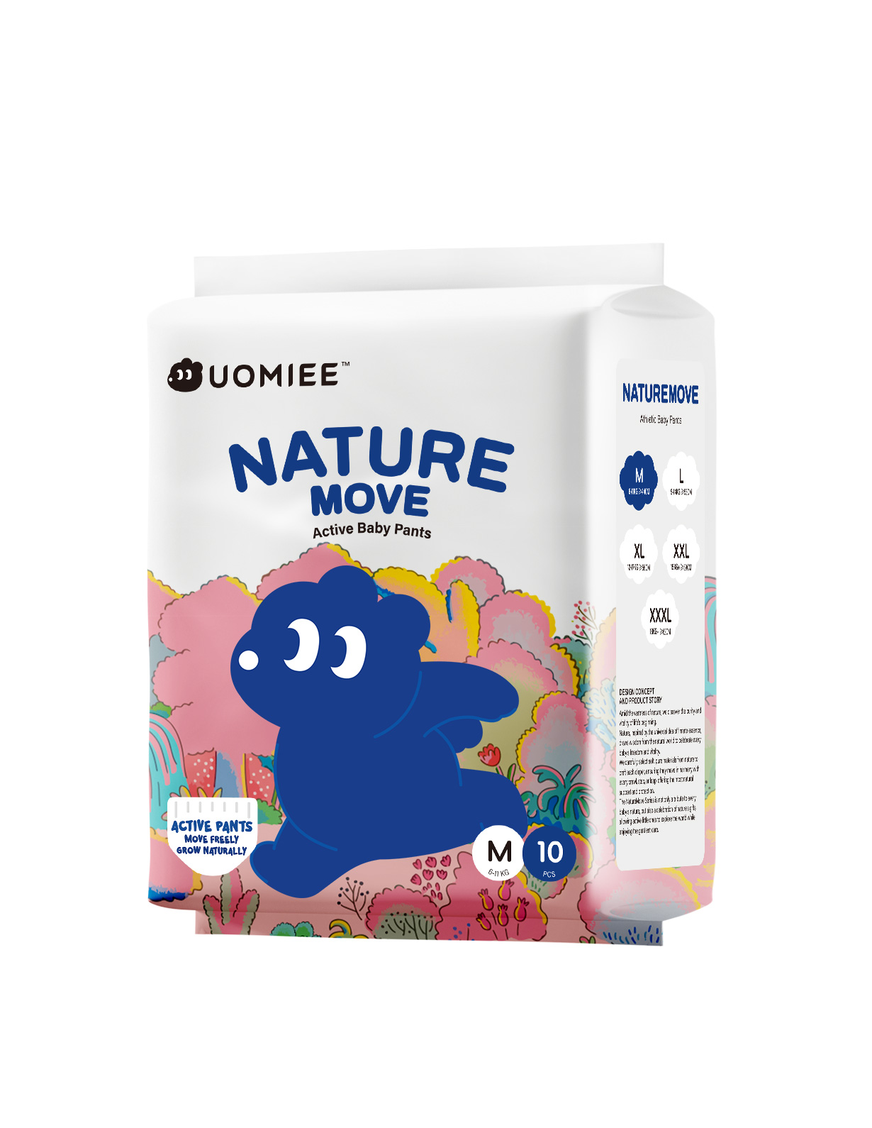 UOMIEE Nature Move Baby Diapers Travel Single Pack Plant-Based Soft Ultra Breathable Flexible Fit Long-Lasting Dryness