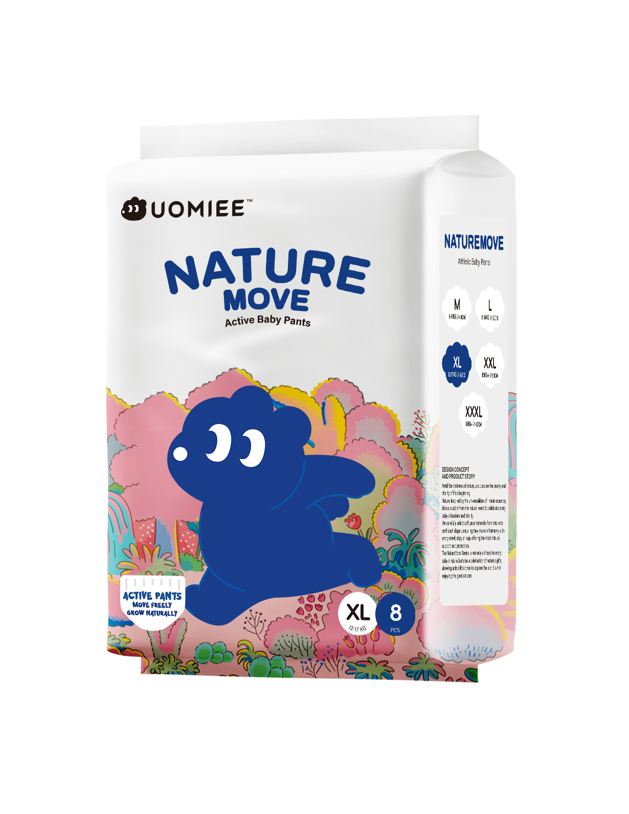 UOMIEE Nature Move Baby Diapers Travel Single Pack Plant-Based Soft Ultra Breathable Flexible Fit Long-Lasting Dryness
