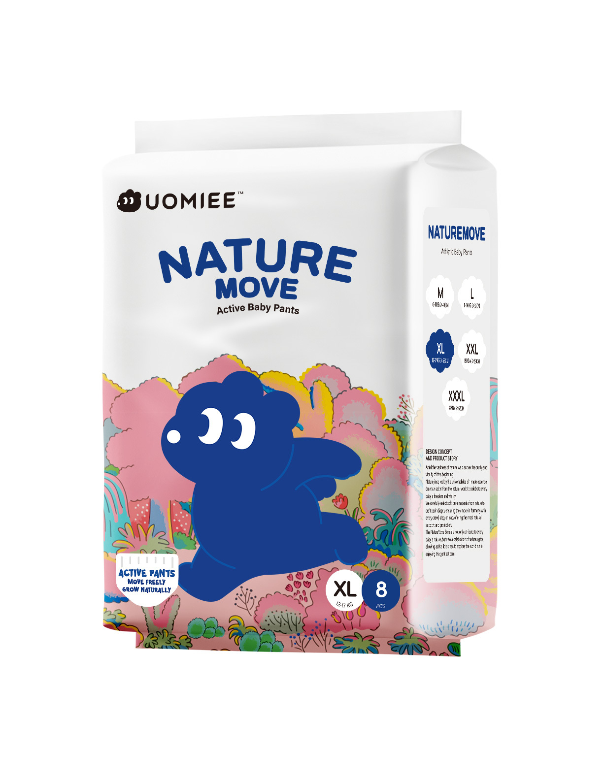 UOMIEE Nature Move Baby Diapers Travel Single Pack Plant-Based Soft Ultra Breathable Flexible Fit Long-Lasting Dryness