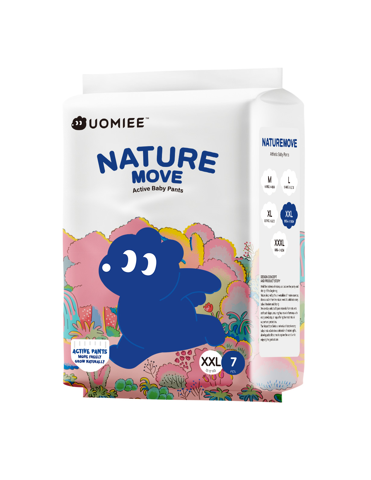 UOMIEE Nature Move Baby Diapers Travel Single Pack Plant-Based Soft Ultra Breathable Flexible Fit Long-Lasting Dryness