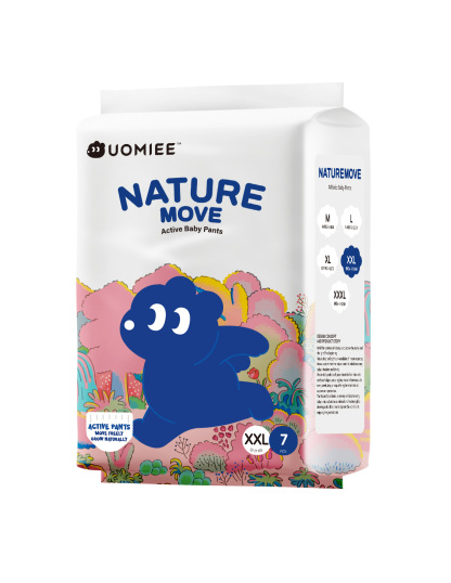 UOMIEE Nature Move Baby Diapers Travel Single Pack Plant-Based Soft Ultra Breathable Flexible Fit Long-Lasting Dryness