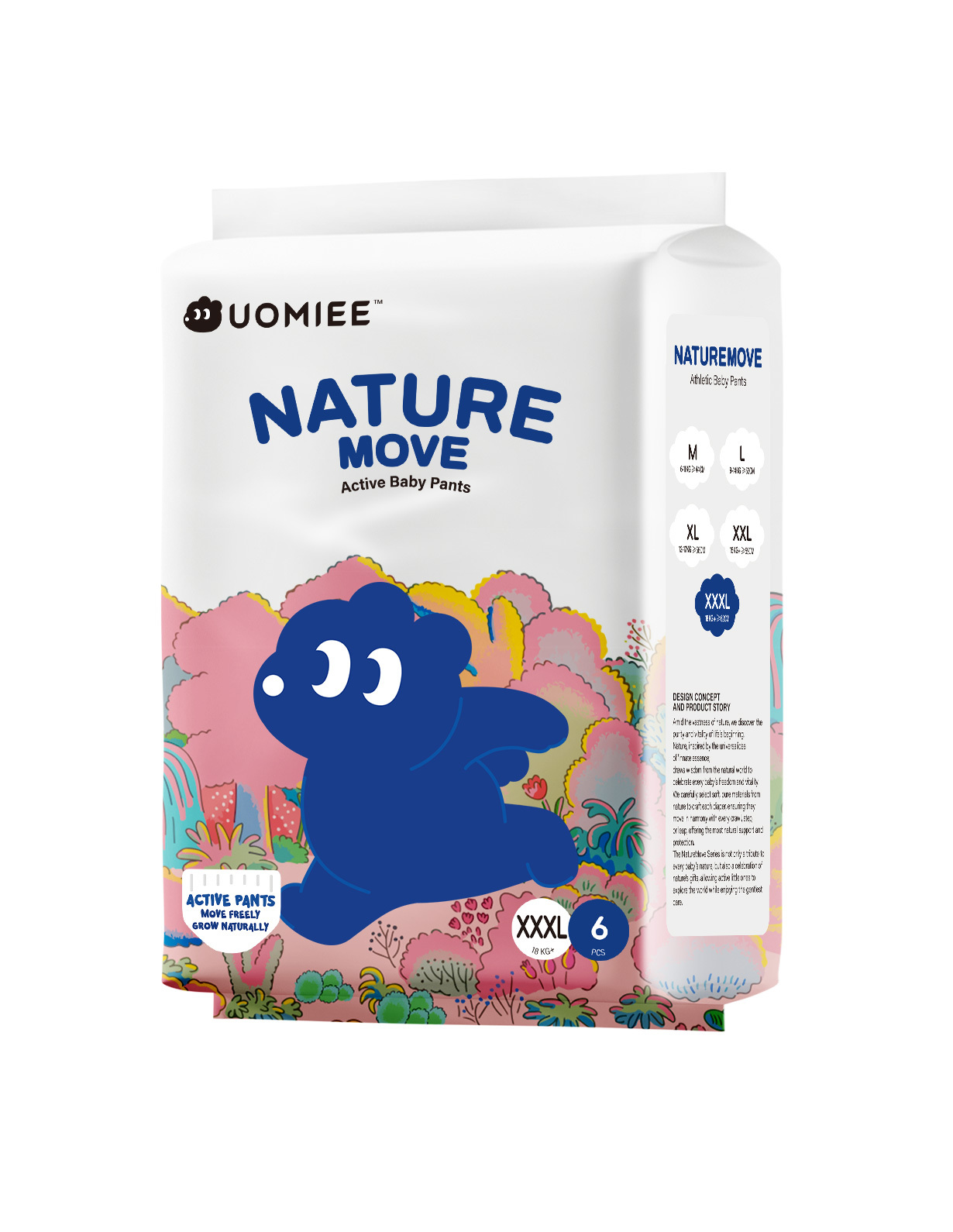 UOMIEE Nature Move Baby Diapers Travel Single Pack Plant-Based Soft Ultra Breathable Flexible Fit Long-Lasting Dryness