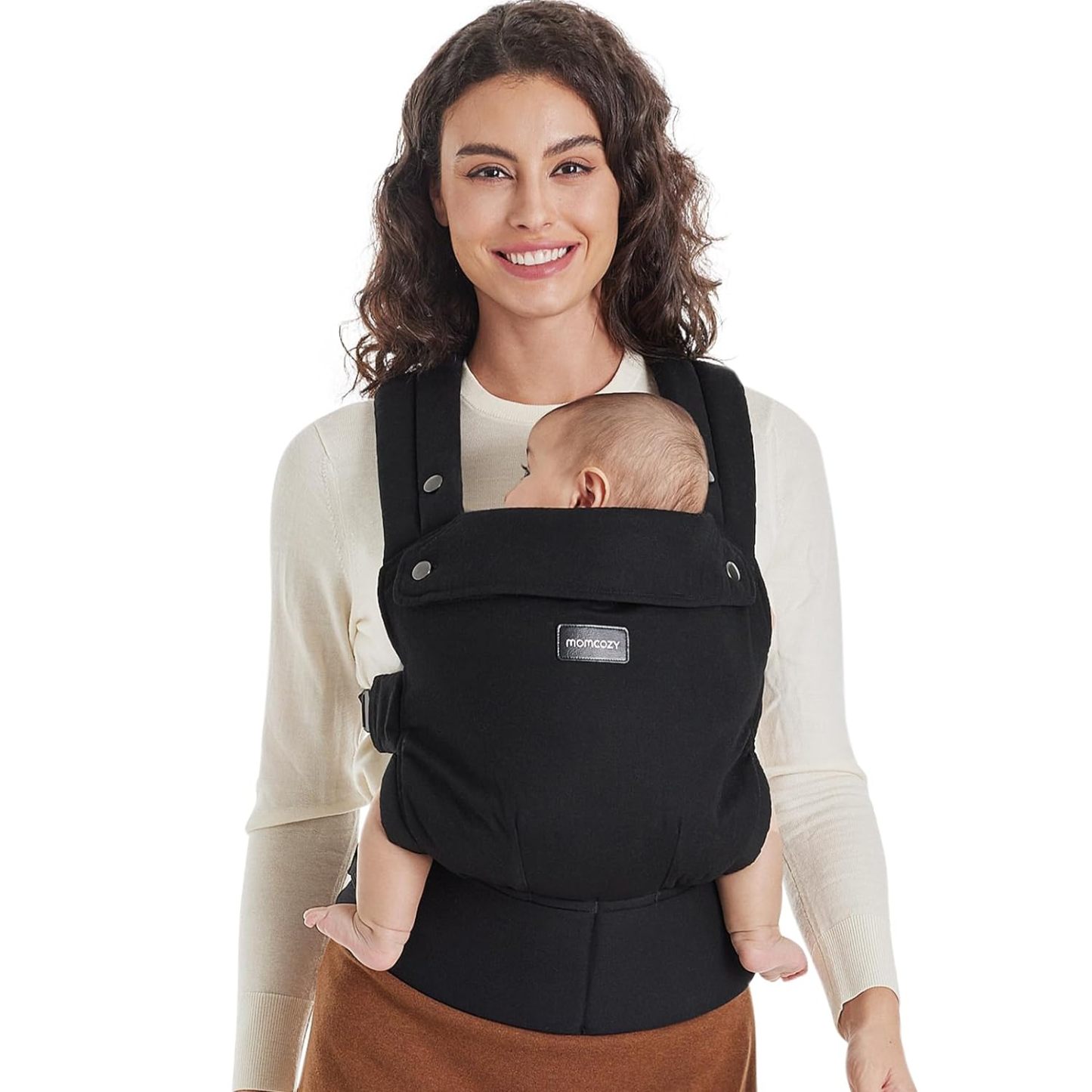 Momcozy Hip Seat Baby Carrier - Adjustable Waistband with Original 3D Belly Protector, Ergonomic Carrier with Various Pockets for Newborns & Toddlers up to 45lbs (Black, Medium)