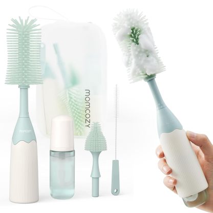 Momcozy Bottle Brush Kit, Innovative Push-Press Design for Better Cleaning - Baby Bottle Cleaner Brush for Baby Bottle, Breast Pumps, Nipples, and More - Can Generate Foam for Better Cleaning