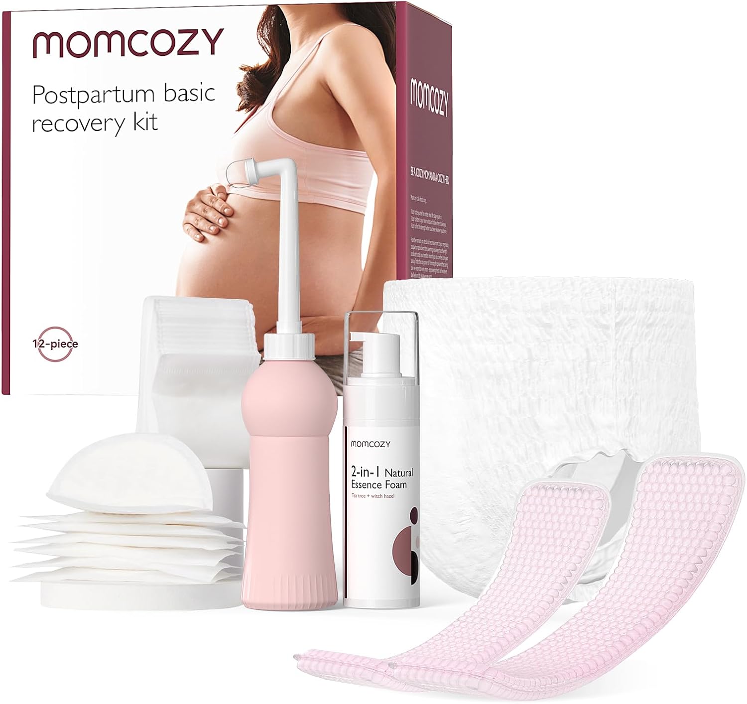【Momcozy】Full Postpartum Care Set – 8-in-1 Essentials for New Moms (Underwear, Pads, Bottle)