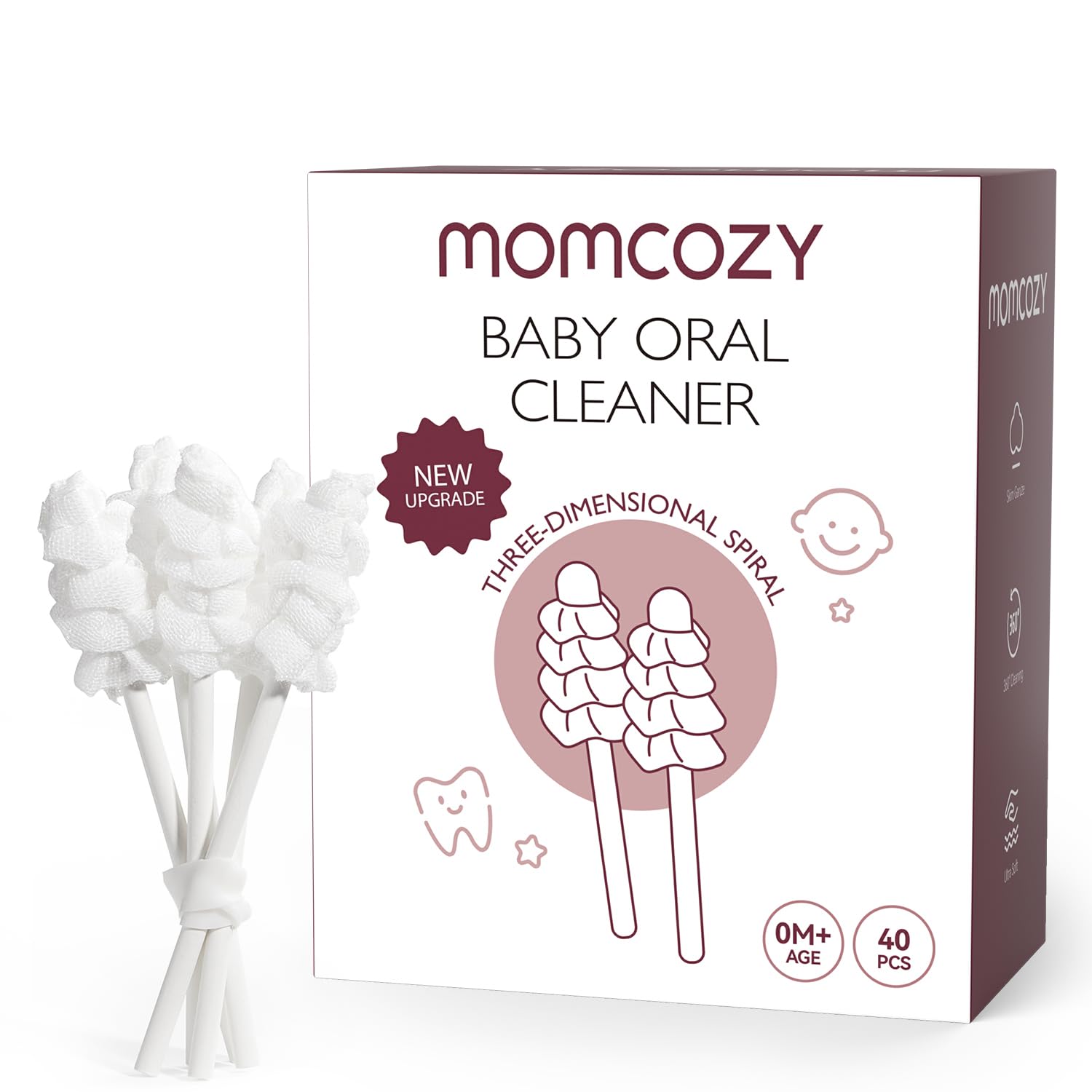 Momcozy Baby Oral Cleaner – Disposable Tongue & Gum Cleaning Gauze, Infant Toothbrush Stick, 40pcs