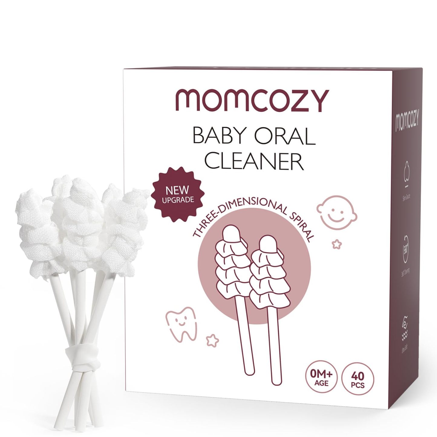 Momcozy Baby Oral Cleaner – Disposable Tongue & Gum Cleaning Gauze, Infant Toothbrush Stick, 40pcs